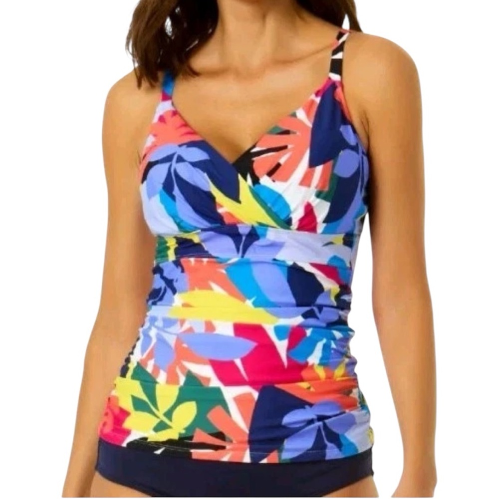 Anne Cole Multicolor Floral Bra sized Underwire Ruched Tankini 34DD/36D NWOT